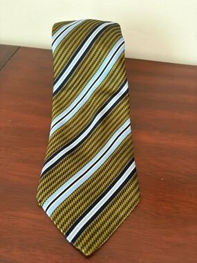 La Vita Di Moda Italy Dark Mustard/Olive Geo Stripe 100% Silk Men’s Tie